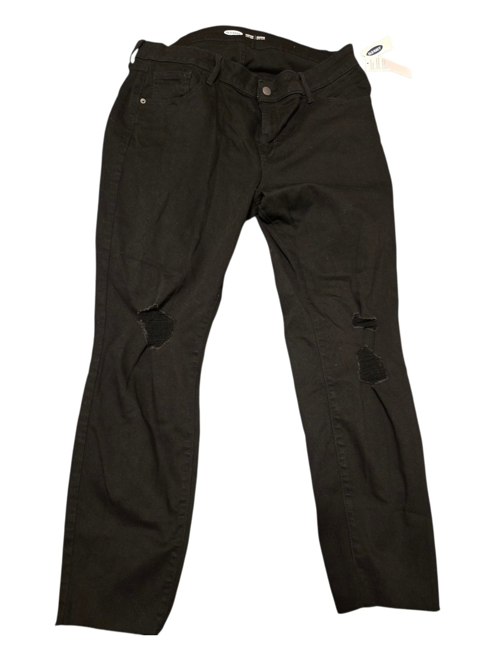 Old Navy Women's Black Slim Straight Jeans with Knee Rips